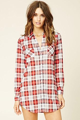 Forever21 Women's  Plaid Shirt Nightdress