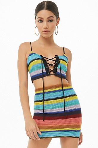 Forever21 Striped Cropped Cami & Mini Skirt Set