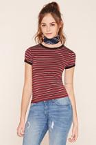 Forever21 Women's  Red & Black Striped Knit Tee