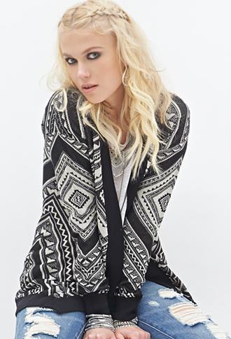 Forever21 Southwestern-inspired Cardigan Taupe/black Small