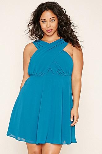 Forever21 Plus Women's  Teal Plus Size Crisscross Dress