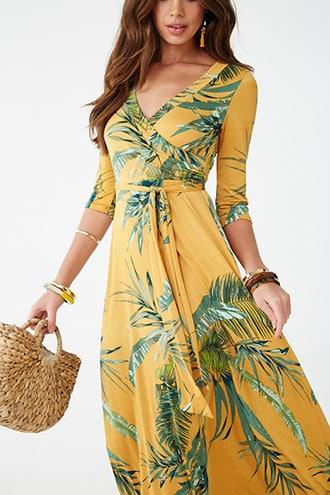 Forever21 Leaf Print Surplice Maxi Dress