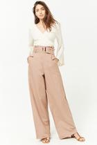 Forever21 Belted Linen-blend Wide-leg Pants