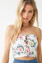 Forever21 Floral Lace-up Tube Crop Top