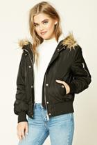 Forever21 Women's  Black Padded Faux Fur-lined Jacket