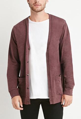 21 Men Classic Two-pocket Cardigan (burgundy)