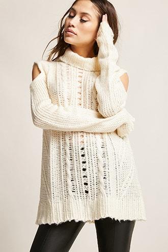 Forever21 Open-shoulder Cable Knit Top