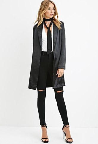 Love21 Women's  Longline Metallic Blazer (black)