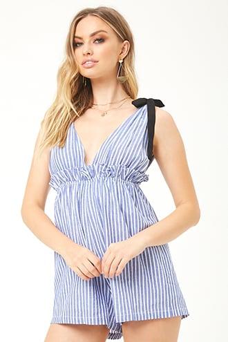 Forever21 Tee Ink Striped Linen Romper