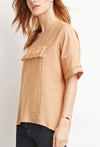 Love21 Fringed Trim V-neck Top