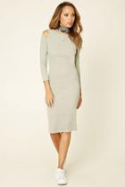 Forever21 Women's  Heather Grey Open-shoulder Midi Dress