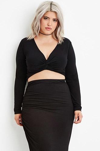 Forever21 Plus Women's  Plus Size Twisted Front Crop Top