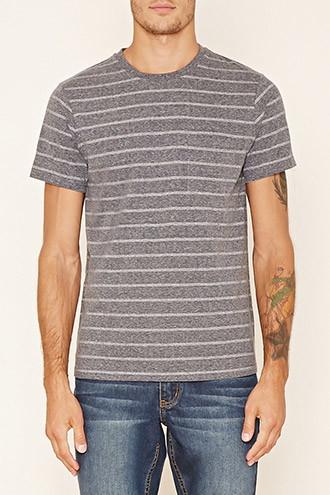 21 Men Men's  Heather Grey & Cream Striped Pocket Tee
