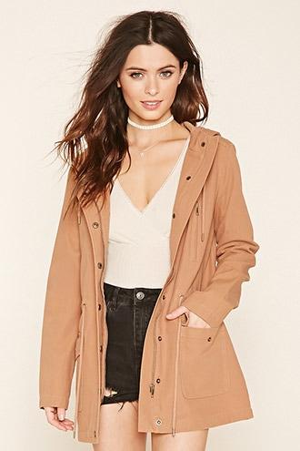 Forever21 Women's  Camel Canvas Drawstring Parka
