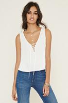 Forever21 Women's  Ivory Lace-up Crepe Tank