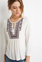 Forever21 Embroidered Slub Knit Top