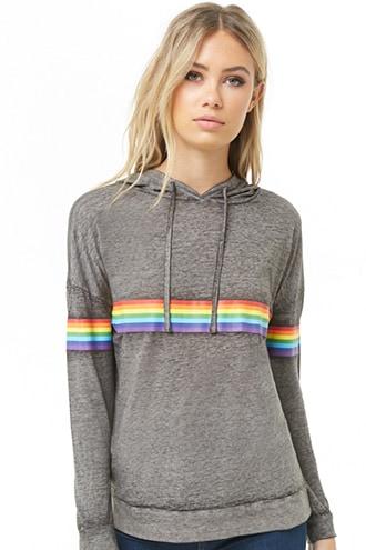 Forever21 Rainbow-striped Hooded Top