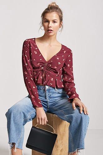 Forever21 Floral Ruched Top