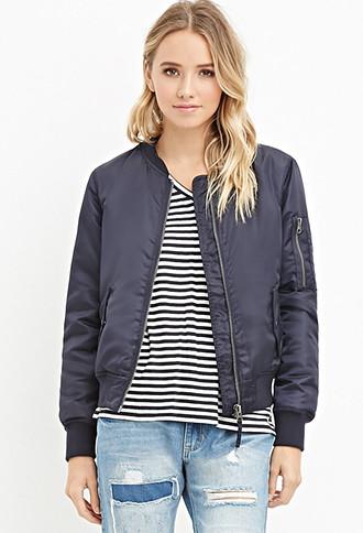 Forever21 Women's  Classic Bomber Jacket (navy)