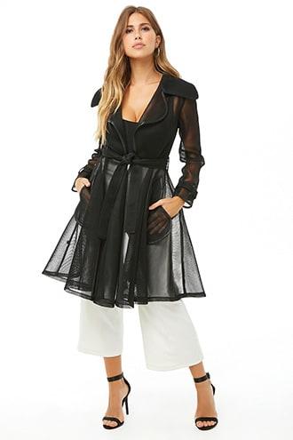 Forever21 Sheer Mesh Longline Trench Coat