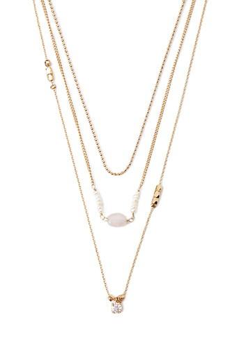 Forever21 Faux Stone Necklace Set (gold/pink)