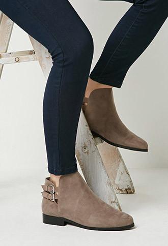 Forever21 Women's  Buckled Faux Suede Ankle Booties (grey)