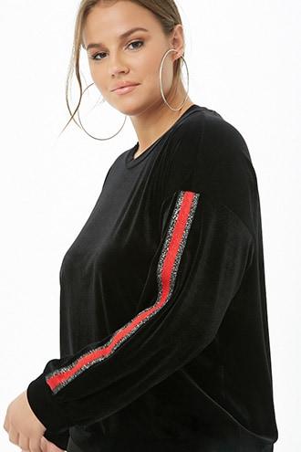 Forever21 Plus Size Striped-trim Velvet Top