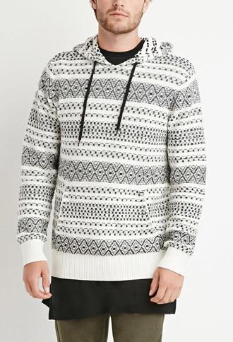 21 Men Striped Geo Pattern Hoodie