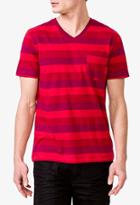 21 Men Men's  Striped V-neck Tee (red/burgundy)