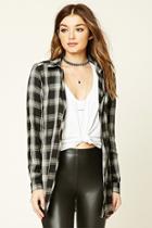 Forever21 Women's  Black Plaid Flannel Side-slit Shirt