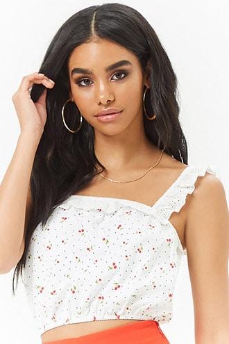 Forever21 Cherry Print Polka Dot Top