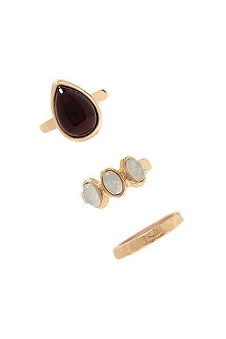 Forever21 Gold & Burgundy Faux Gem Ring Set