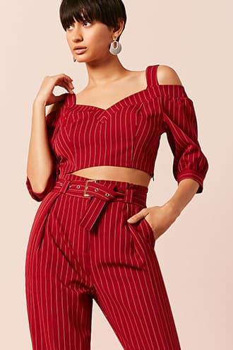 Forever21 Pinstripe Crop Top & Pants Set