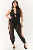 Forever21 Plus Size Sheer Mesh Halter Open-leg Jumpsuit