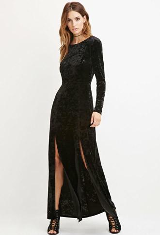 Love21 Women's  Crushed Velvet Maxi Dress (black)