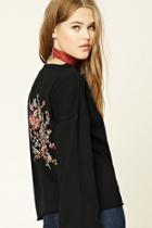Forever21 Women's  Black & Pink Floral Embroidered Sweatshirt