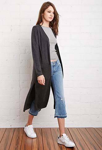 Forever21 Women's  Longline Heathered Cardigan (charcoal)