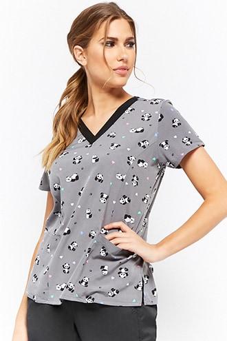 Forever21 Panda Print Scrub Top