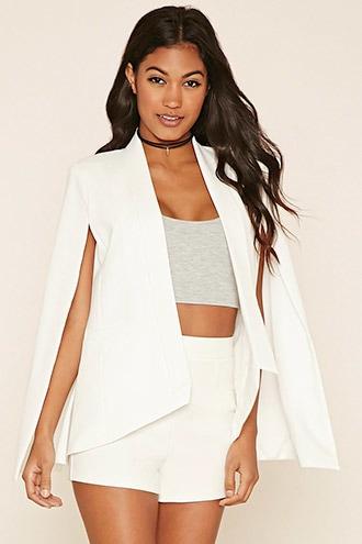 Forever21 Women's  Ivory Open-front Tuxedo Cape Blazer