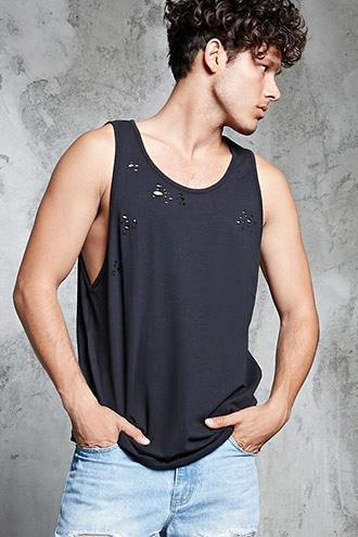 Forever21 Distressed Longline Tank Top