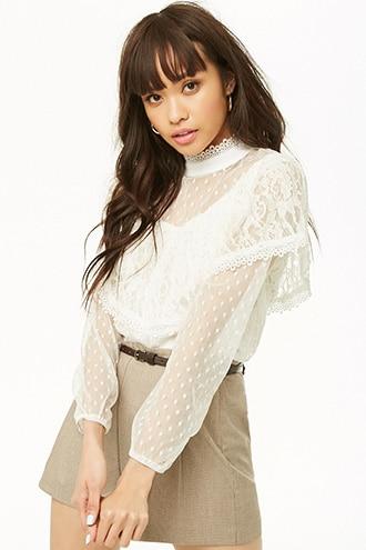Forever21 Mock Neck Mesh Flounce Top