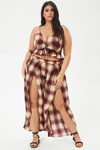 Forever21 Plus Size Plaid Split-leg Pants