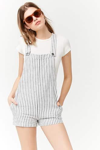 Forever21 Striped Seersucker Overalls