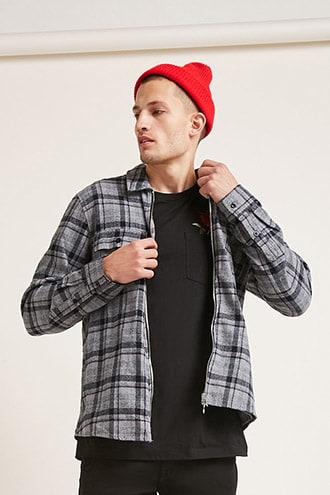 Forever21 Zippered Plaid Shirt
