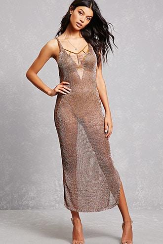 Forever21 Sheer Metallic Knit Maxi Dress