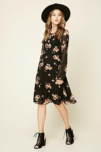 Forever21 Women's  Contemporary Poppy Print Dress