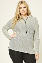 Forever21 Plus Women's  Beige & Black Plus Size Hooded Striped Top
