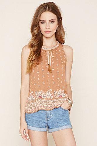 Forever21 Split-neck Paisley Print Top