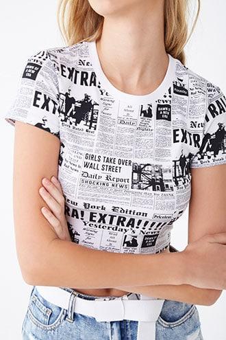 Forever21 Newspaper Print Fitted Top