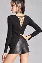 Forever21 Ribbed Knit Lace-up Back Top